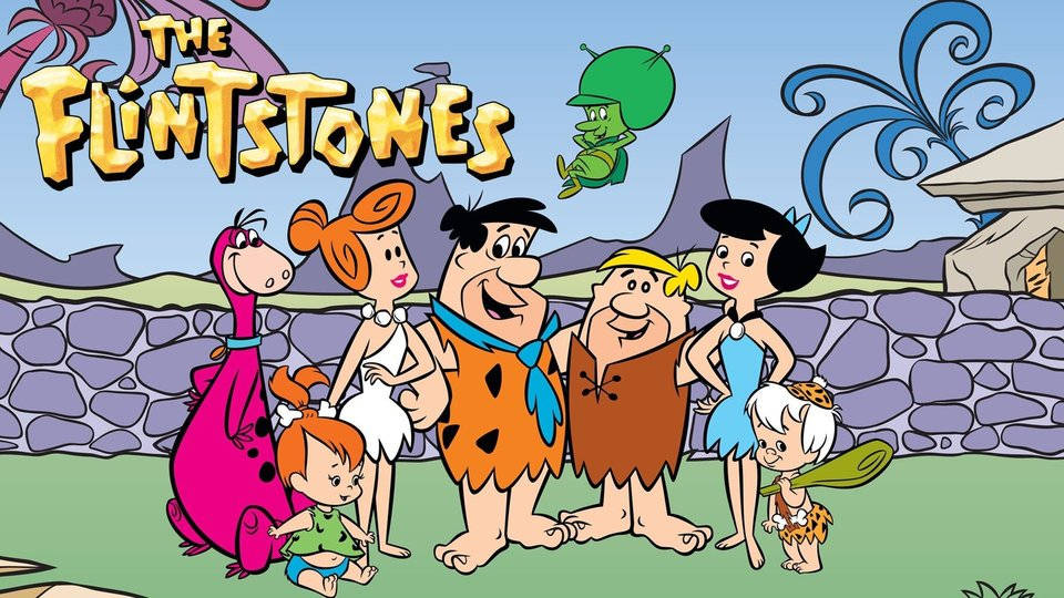 The Flintstones Enjoying A Sunny Day In Their Iconic Stone Age Garden Background