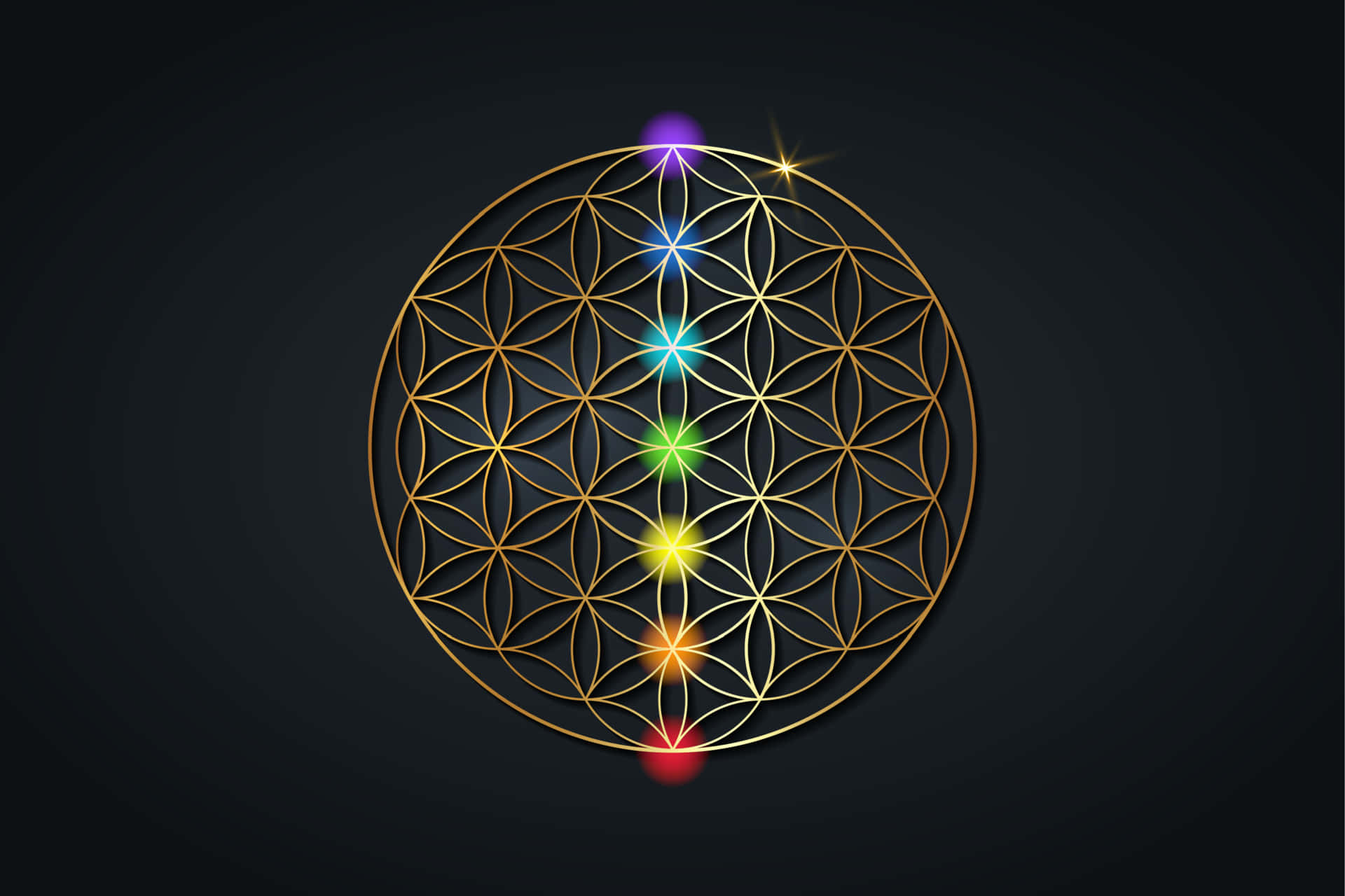 The Flower Of Life With Seven Golden Lights Background