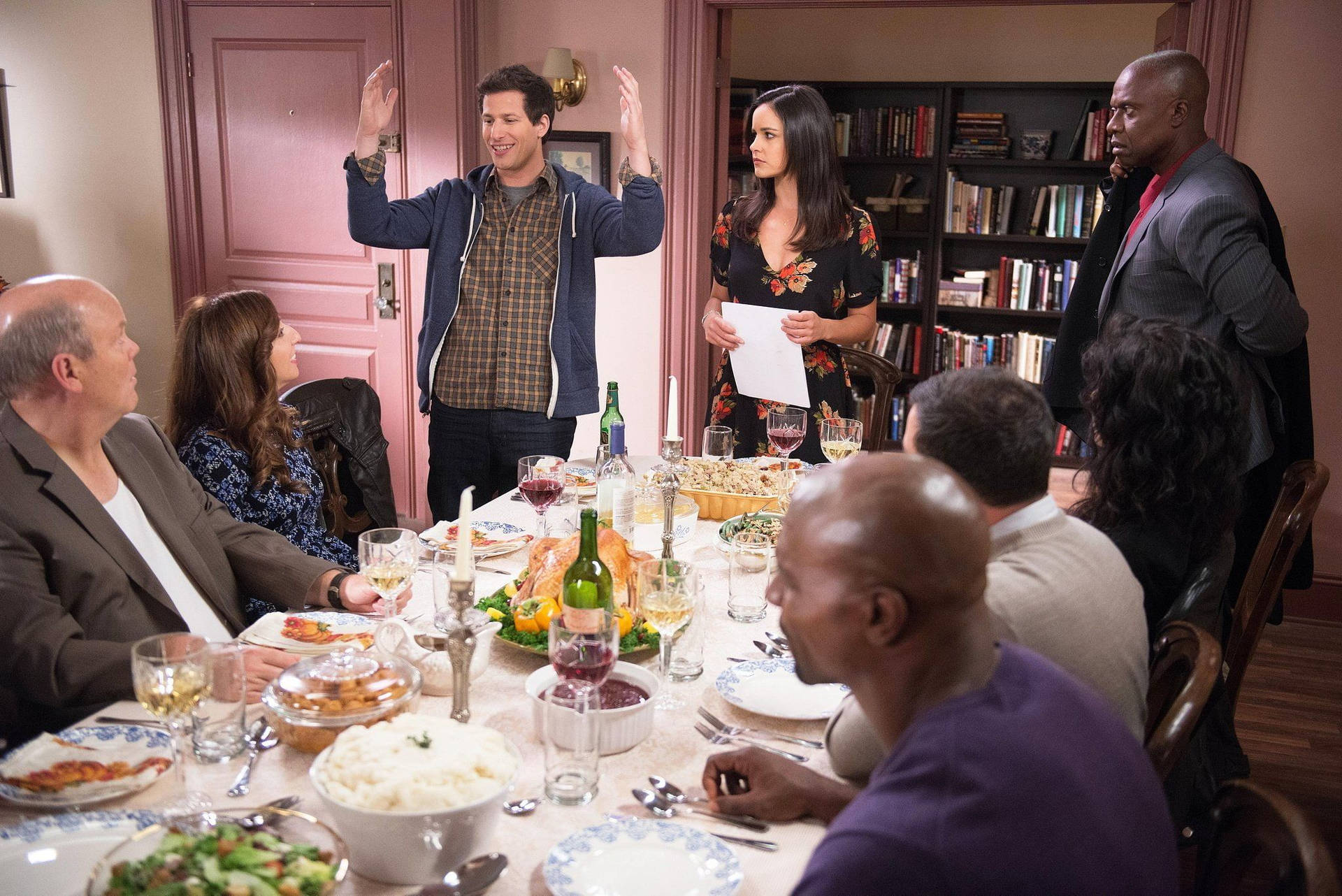 The Gang Enjoys A Thanksgiving Dinner In Brooklyn Nine Nine. Background