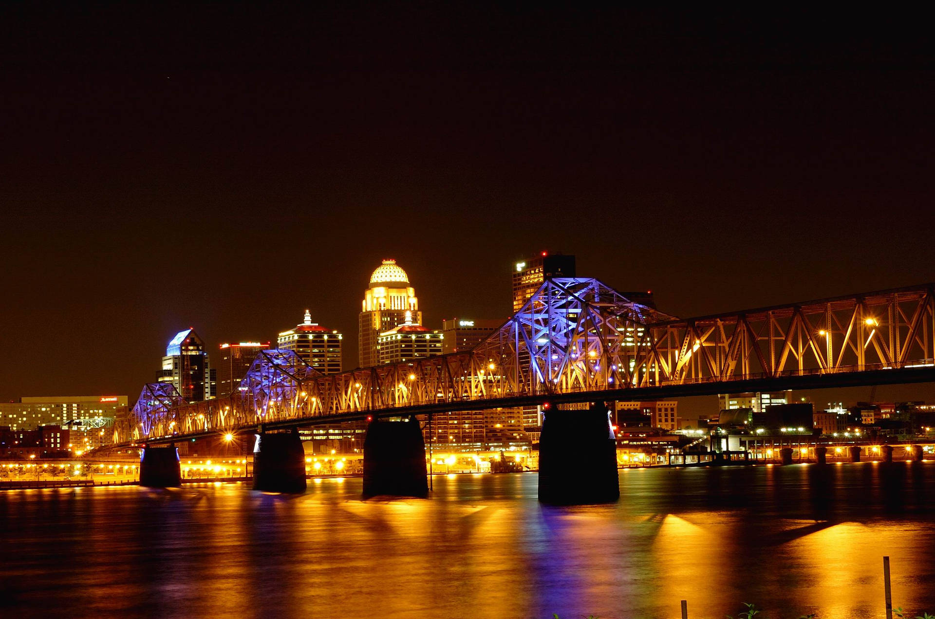 The George Rogers Clark Memorial Bridge In Louisville At Night Background