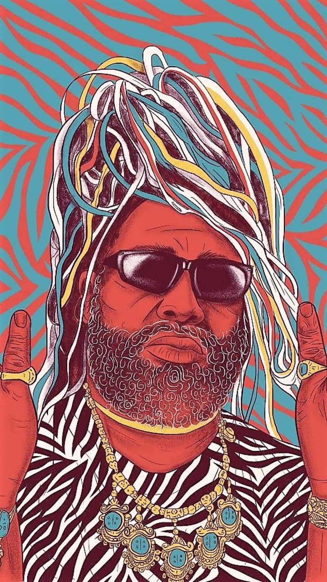 The Godfather Of Funk, George Clinton, Radiant In Artistic Style Background