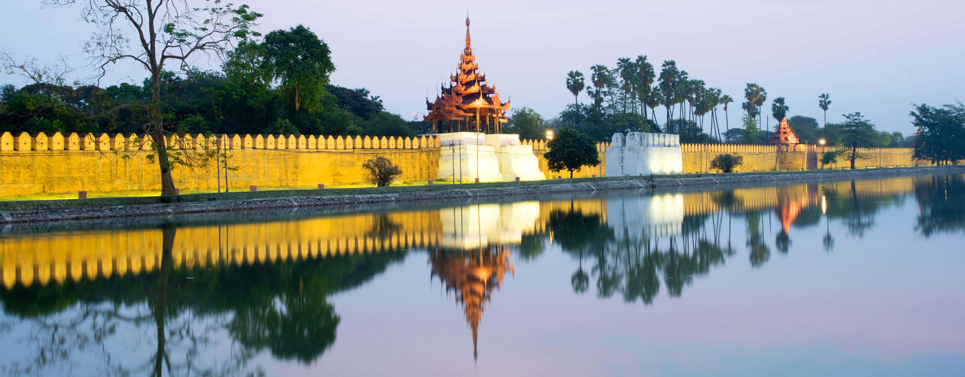 The Golden Mandalay Palace Walls In An Evening Scene