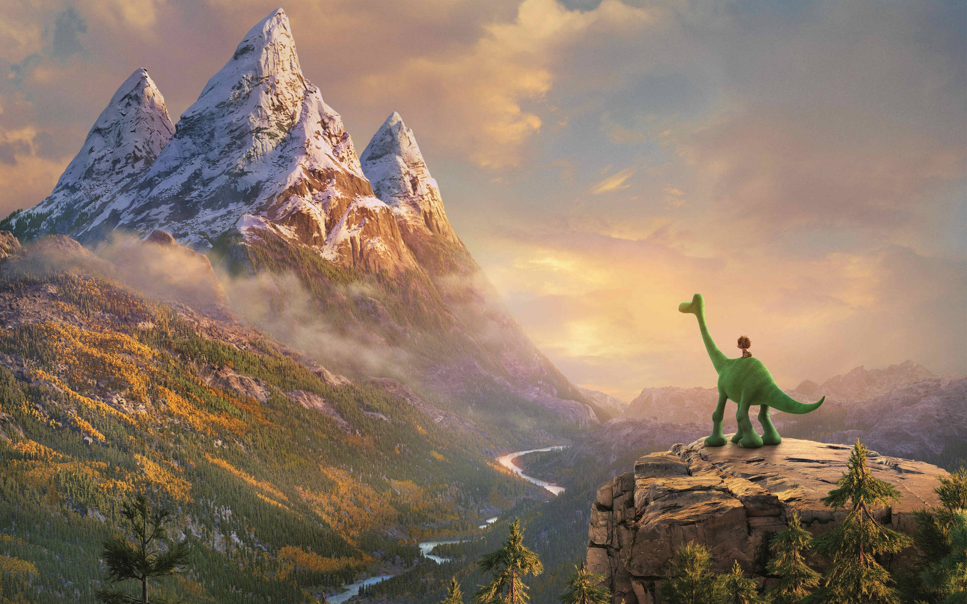 The Good Dinosaur Duo At The Mountains Background