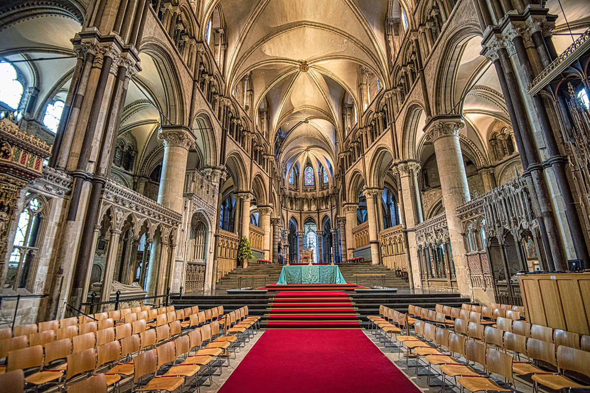 The Grand Red Carpet In The Center Of Canterbury Cathedral's Quire