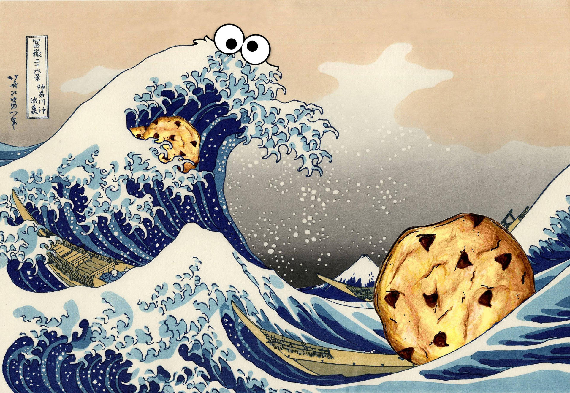 The Great Wave Cookie Monster Background