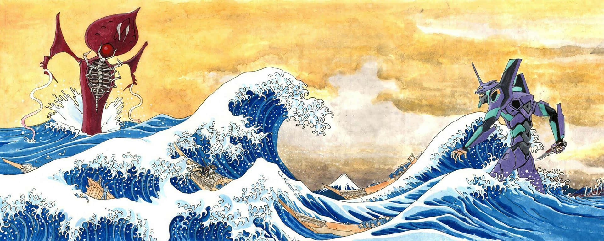 The Great Wave Off Kanagawa Embracing The Seashore Background