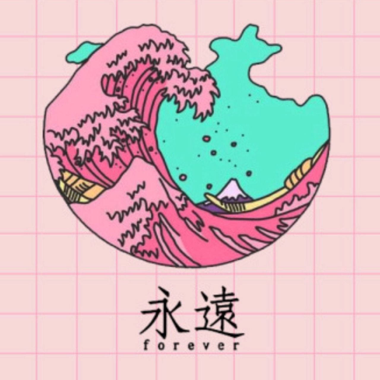 The Great Wave Pink And Teal Instagram Pfp Background