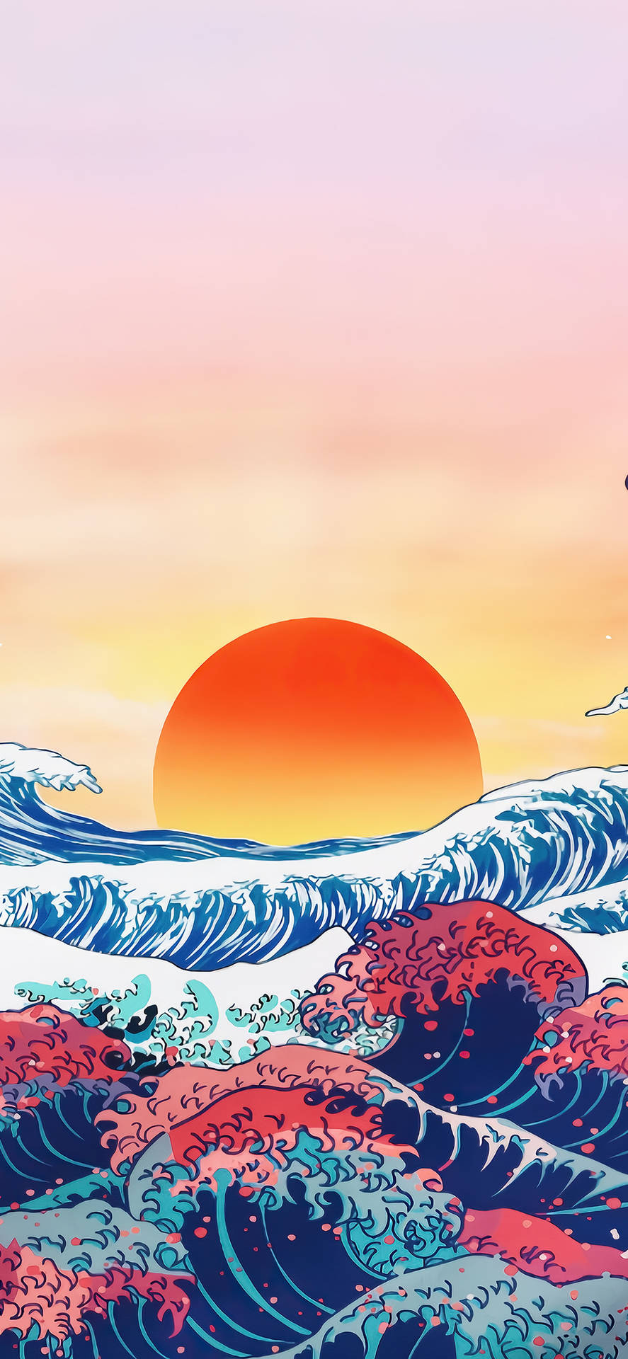 The Great Wave Sunset Cool Android Art Background