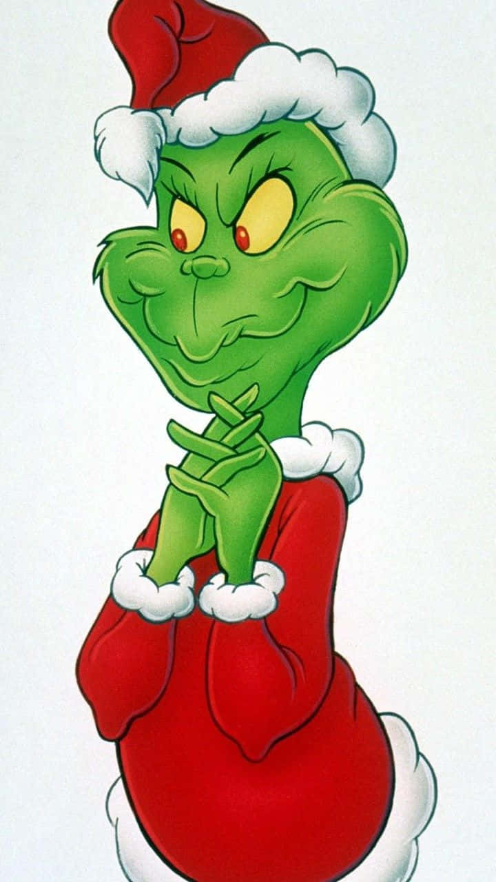 The Grinch Is A Cartoon Character Dressed In Santa Claus Background
