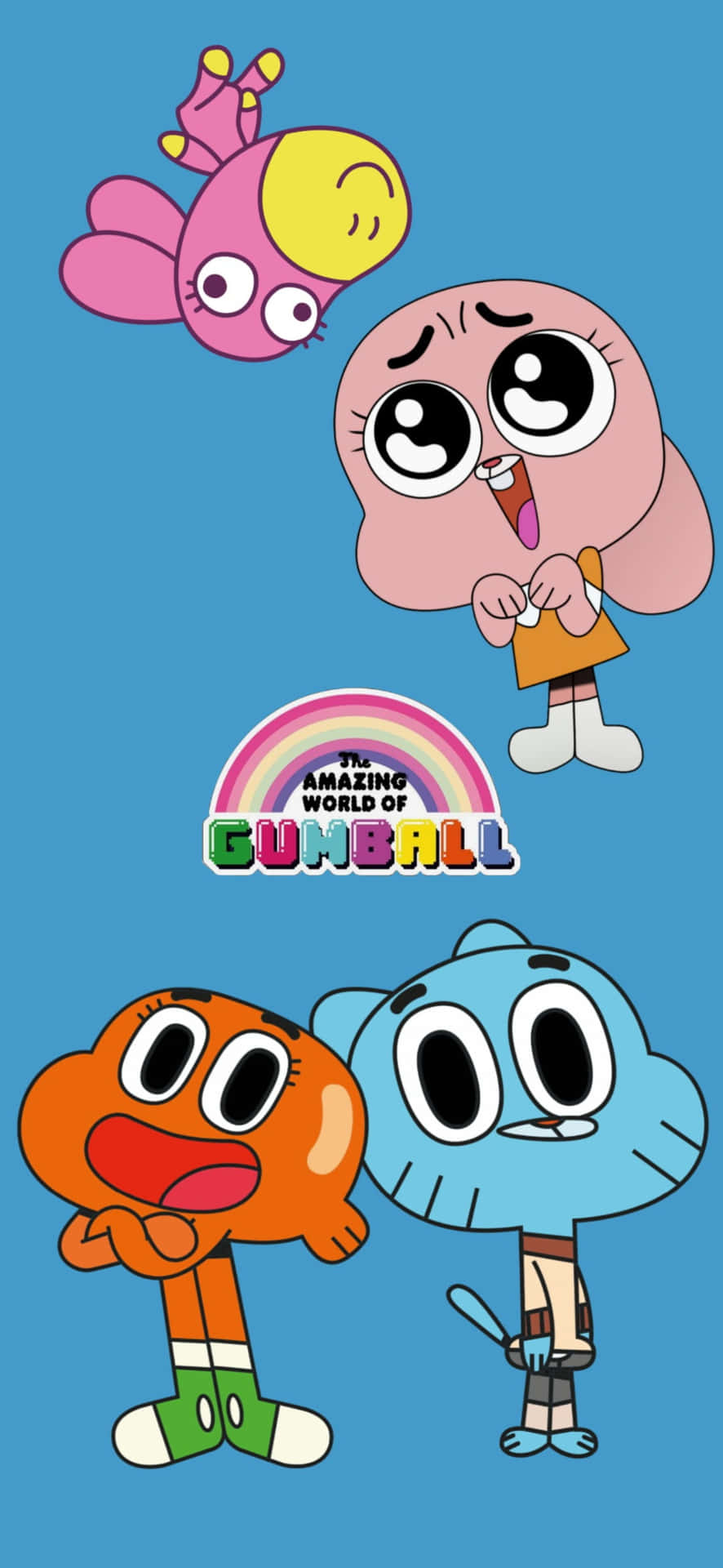 The Gumball Cartoon Characters Are Shown On A Blue Background Background