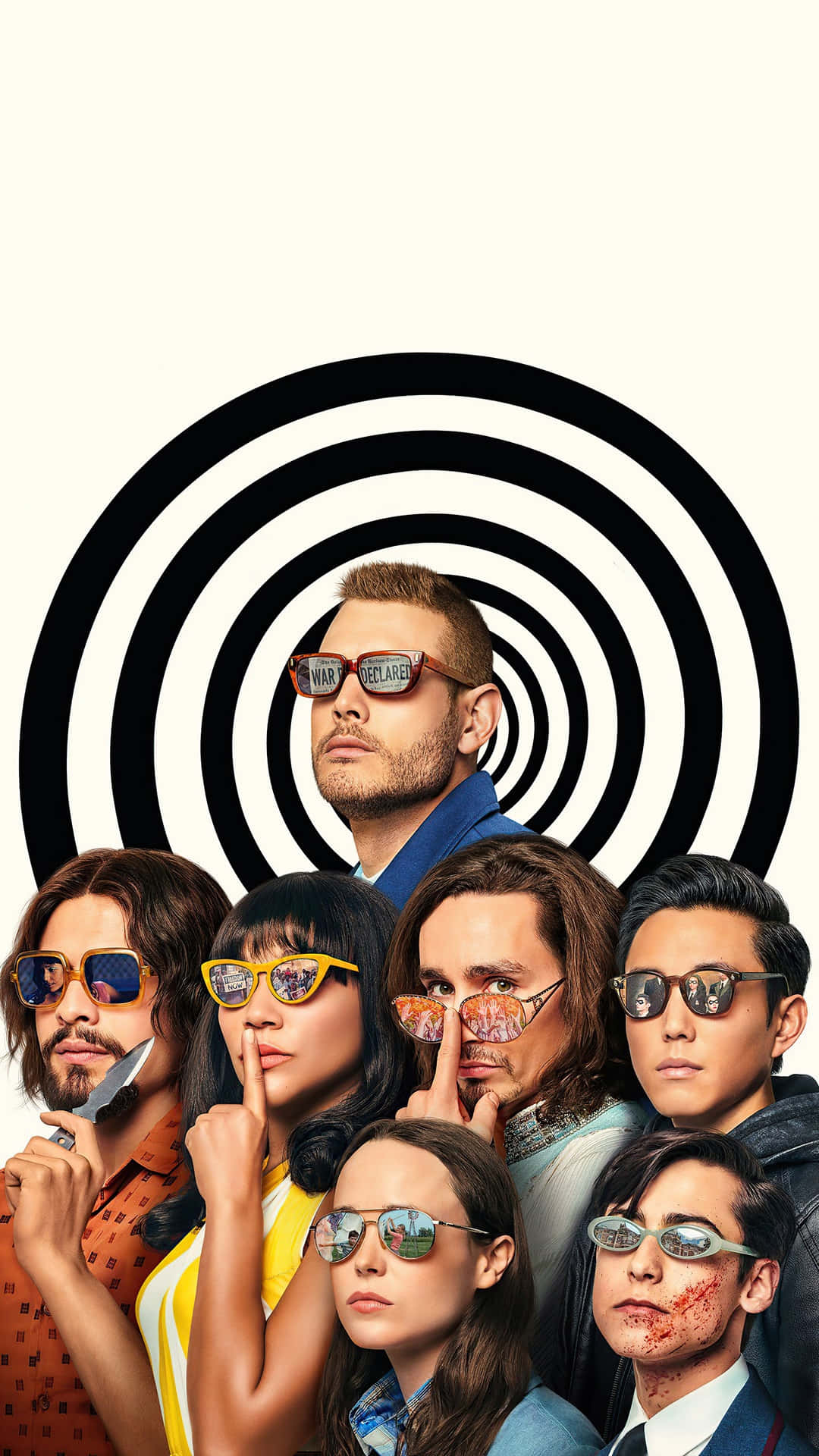The Hargreeves Family - Five (left To Right: Klaus, Diego, Vanya, Allison And Luther) Background