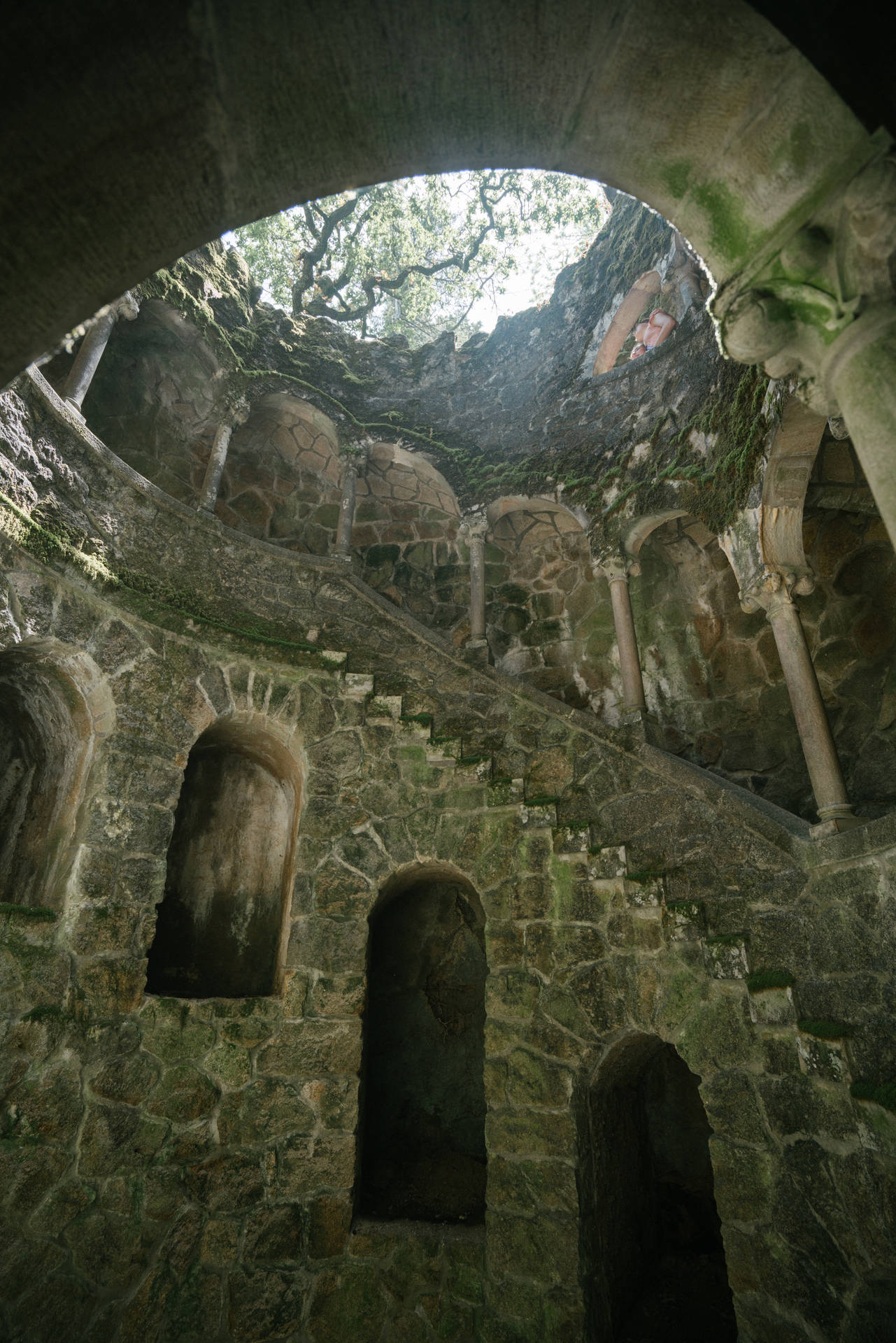 The Historic Initiation Well Of Quinta Da Regaleira, Sintra Background