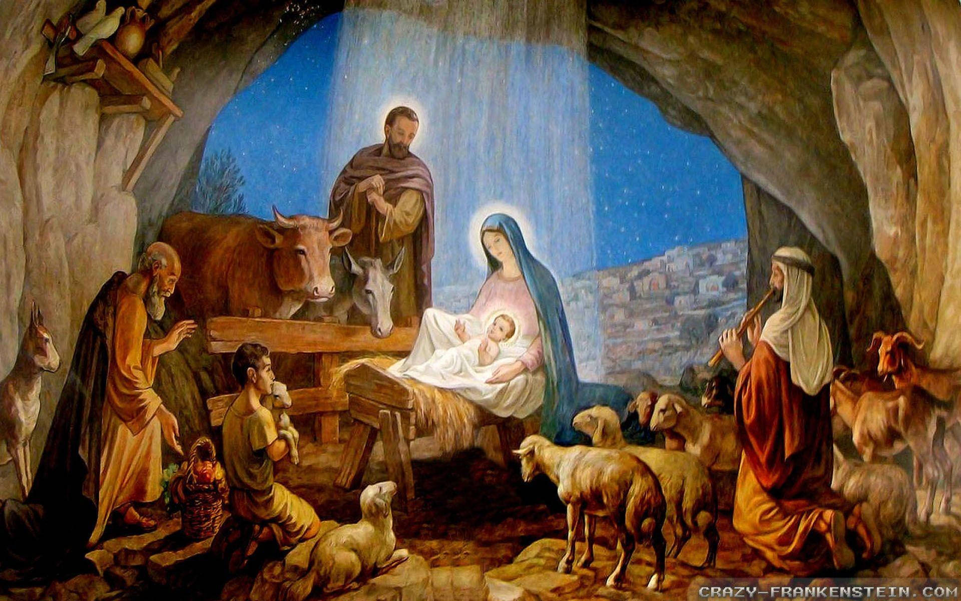 The Holy Family In The Stone Cave Background