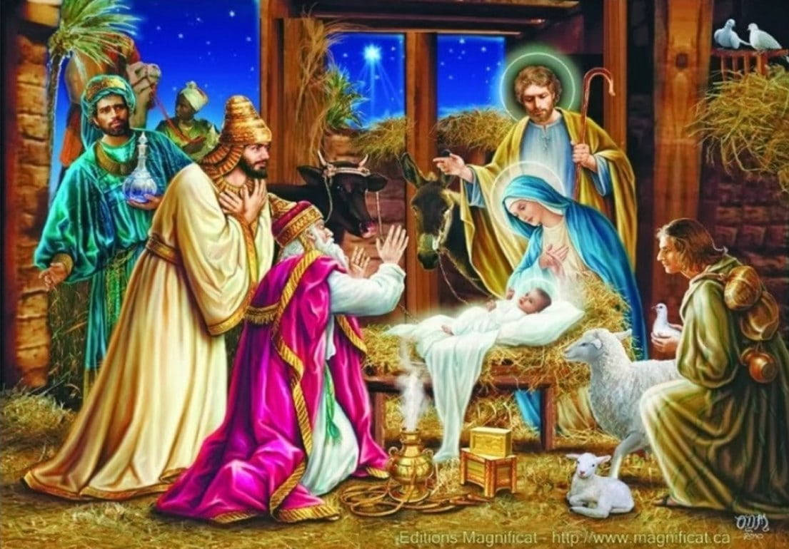 The Holy Nativity Scene With Biblical Visitors Background