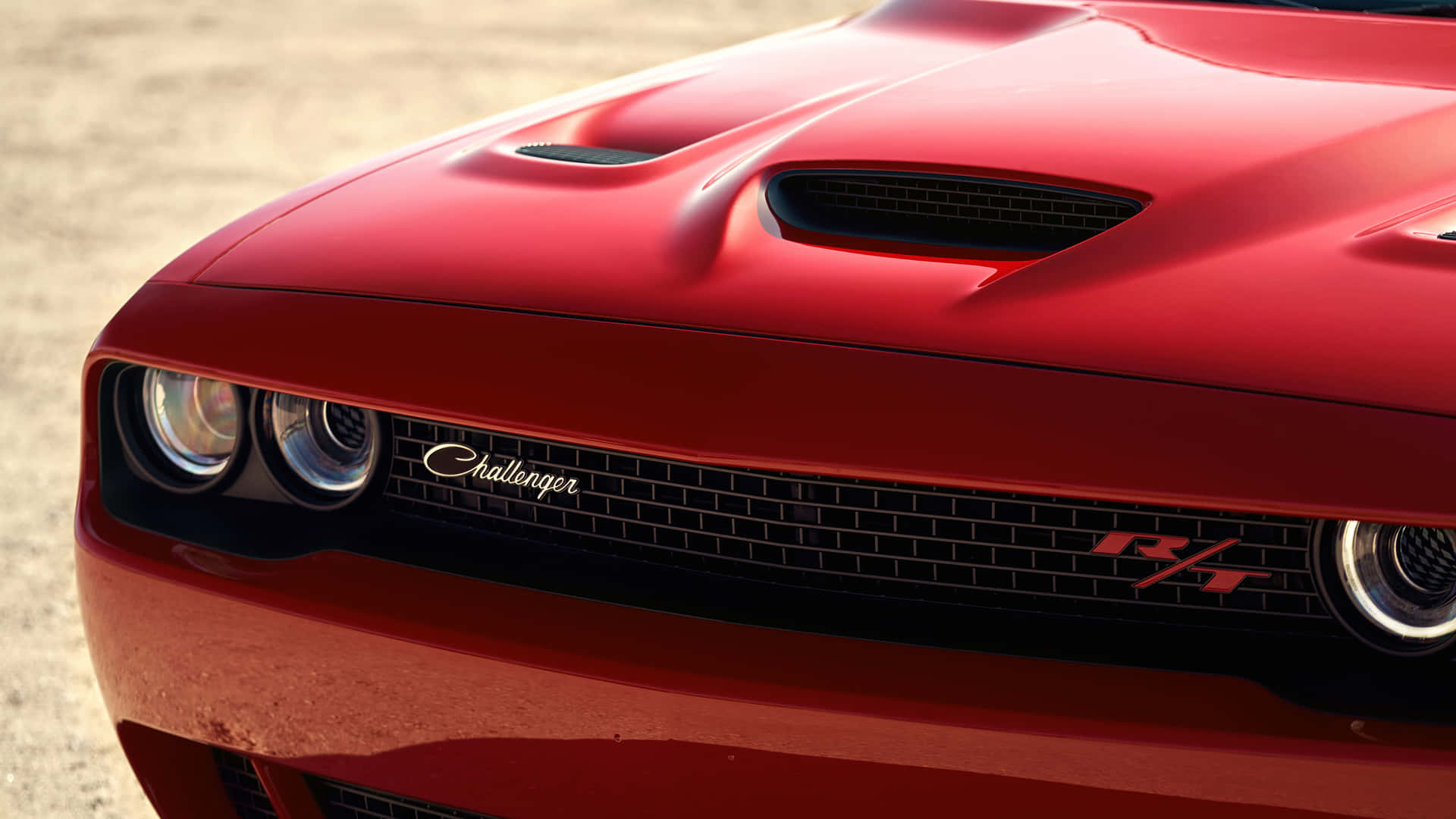 The Hood Of A Red Dodge Challenger Background