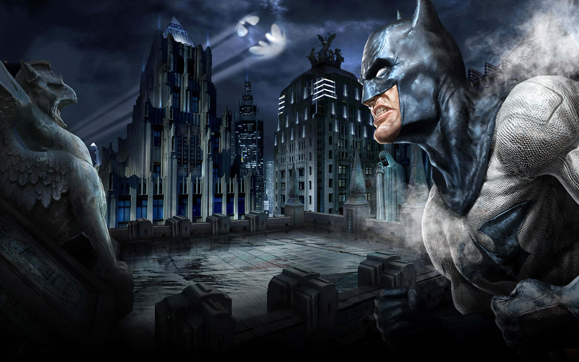 The Iconic Bat Signal Illuminating The Night Sky Background