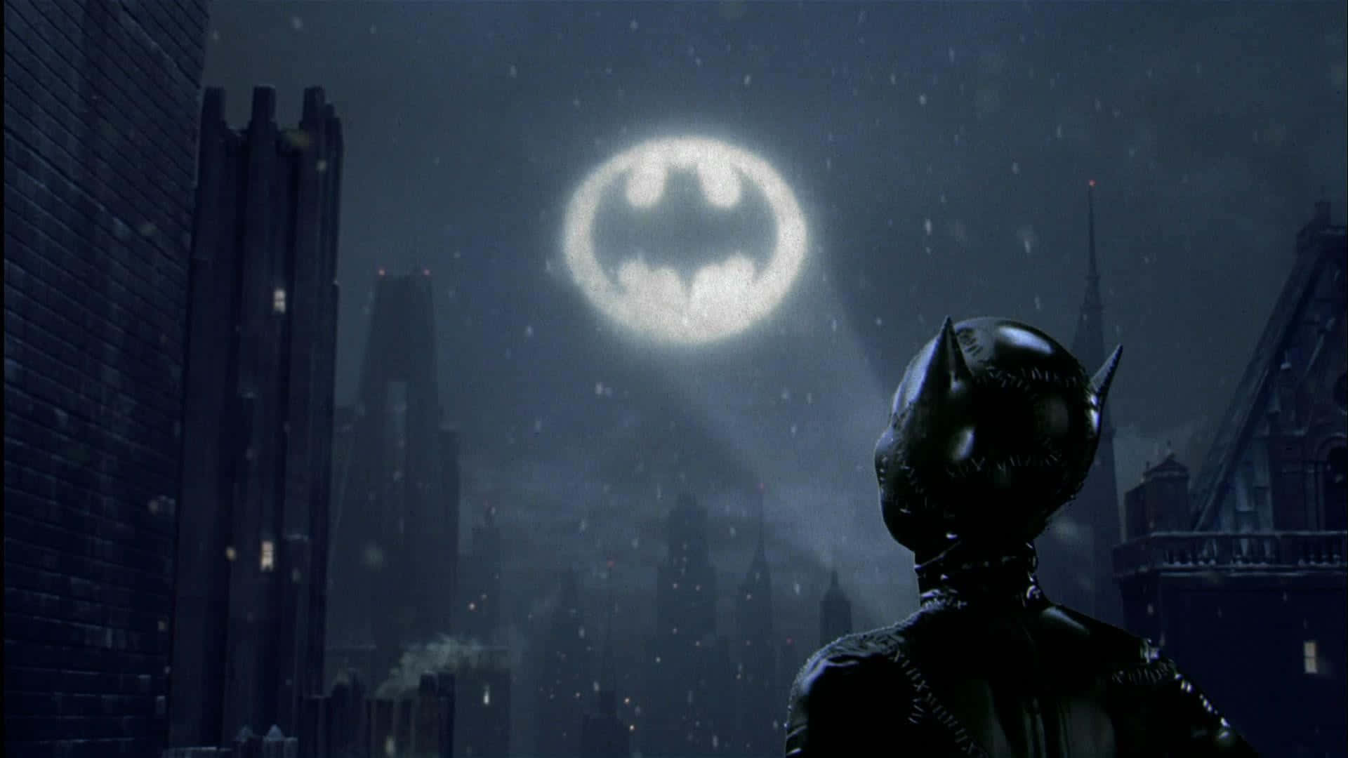 The Iconic Bat-signal Illuminating The Night Sky Over Gotham City Background