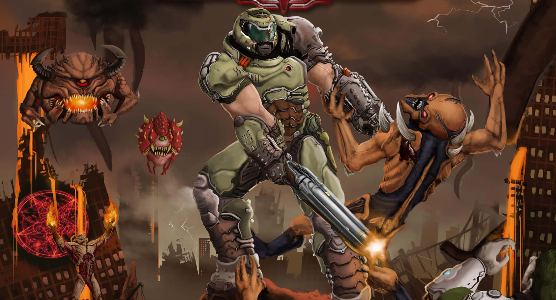 The Iconic Doom Slayer Ready For Action. Background