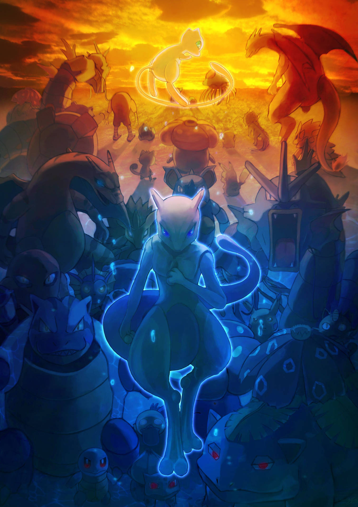 The Iconic Duality Of Fire & Ice - Mewtwo Background