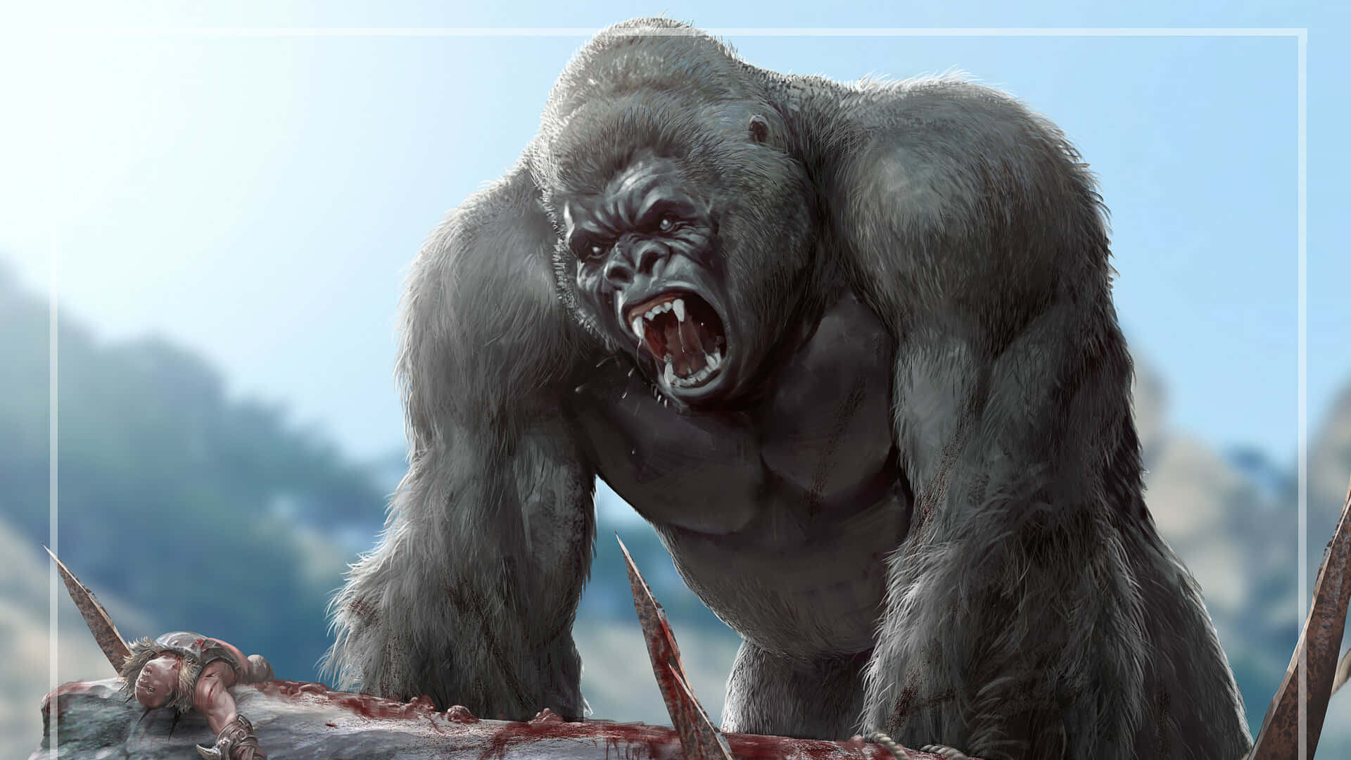 The Iconic King Kong Stands Atop An Empire State Building Background