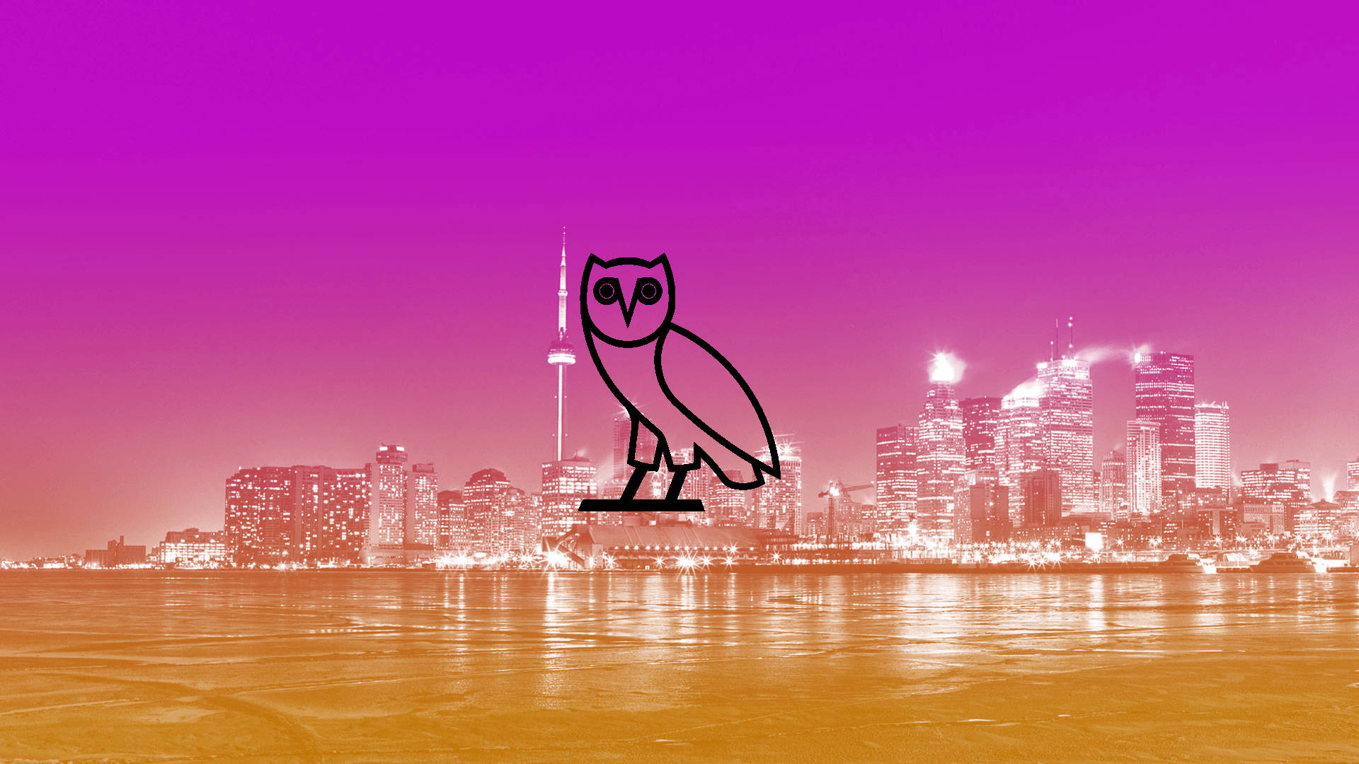 The Iconic Ovo's Owl Logo With A Dynamic Cityscape Background. Background