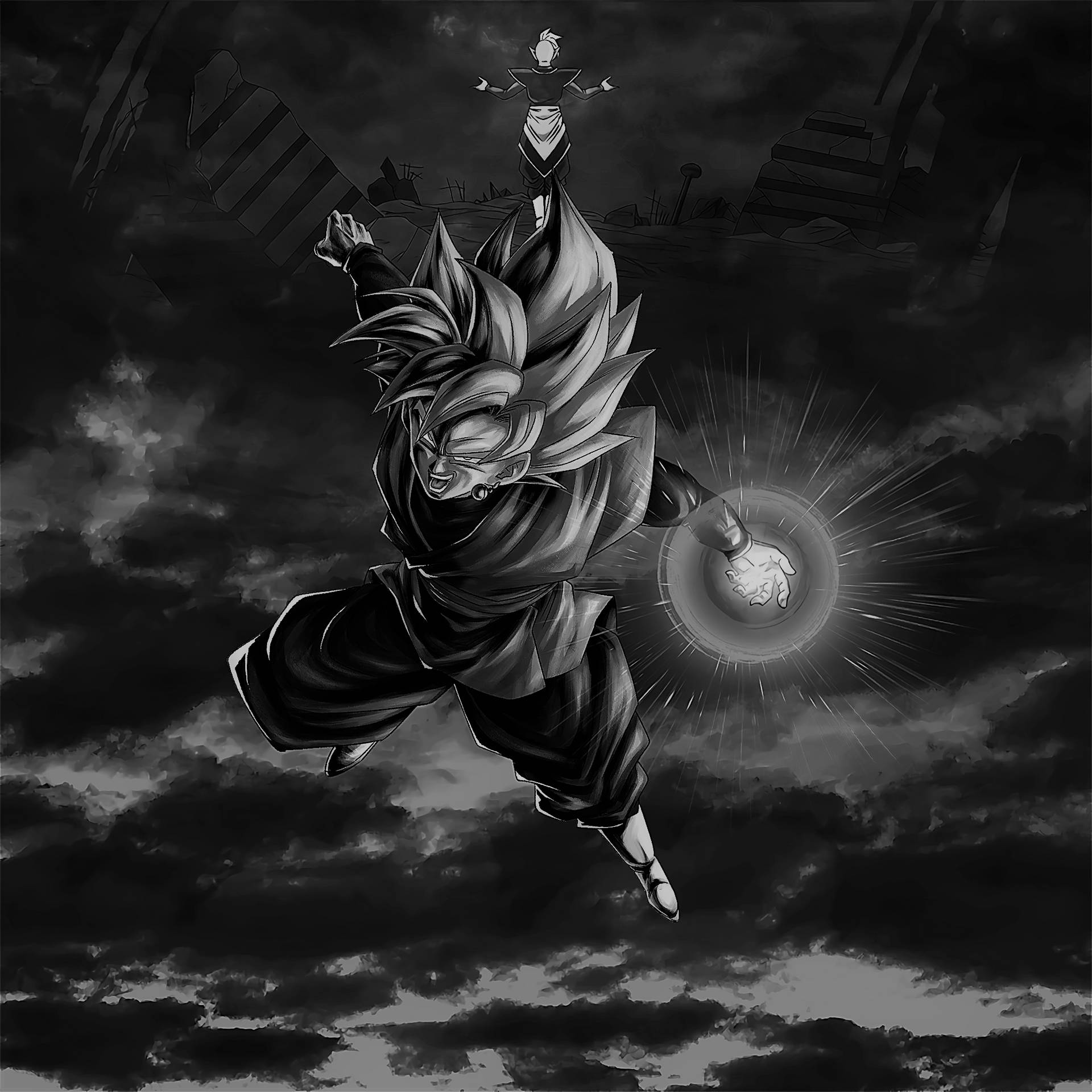 The Iconic Power Of Goku In Black And White Background