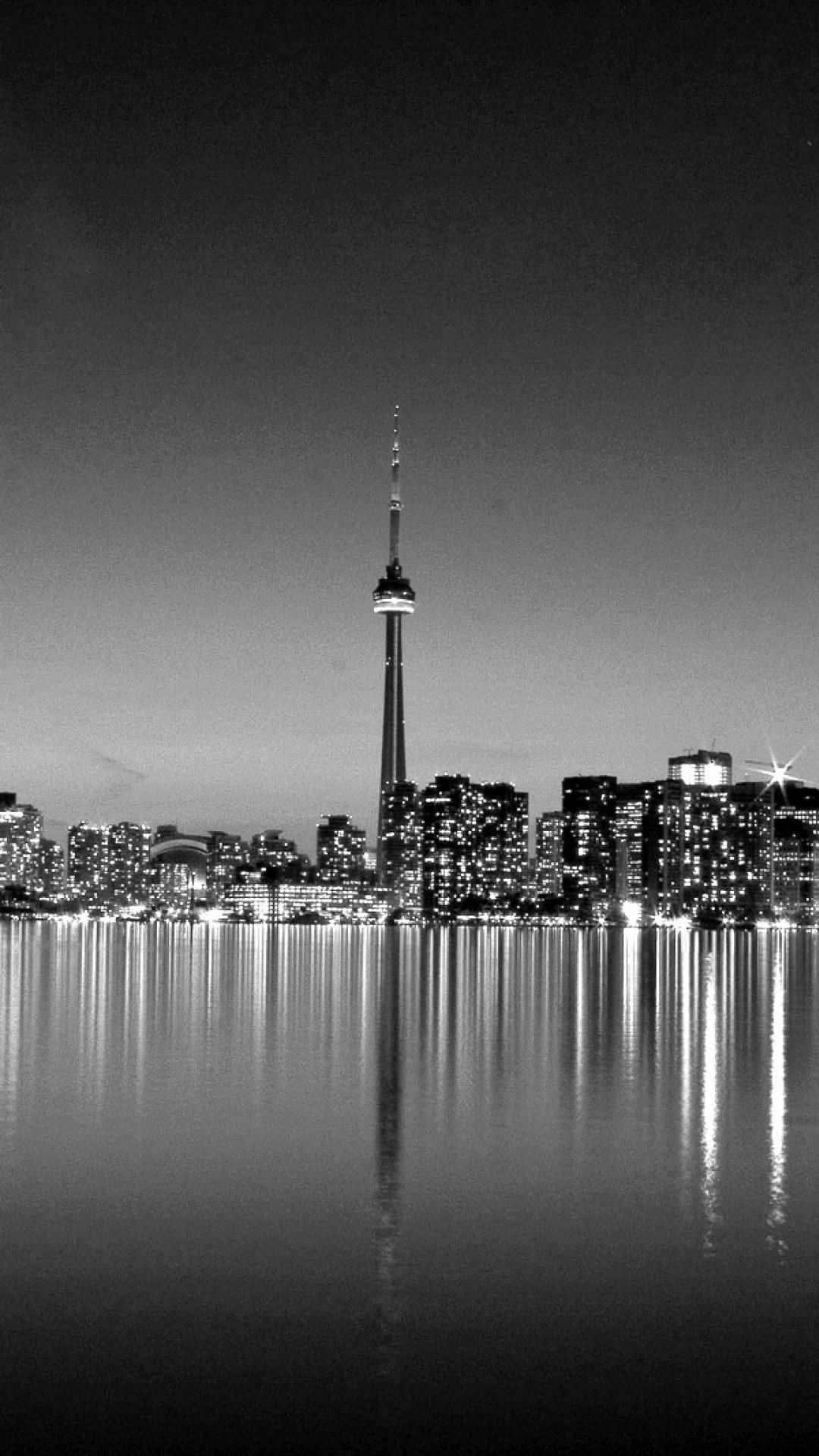 The Iconic Seattle Skyline In Black And White Background
