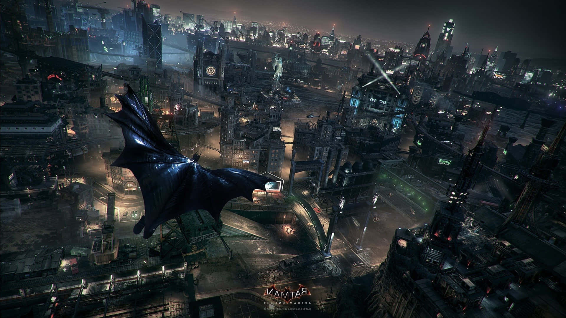 The Iconic Skyline Of Batman City In The Day And Night. Background