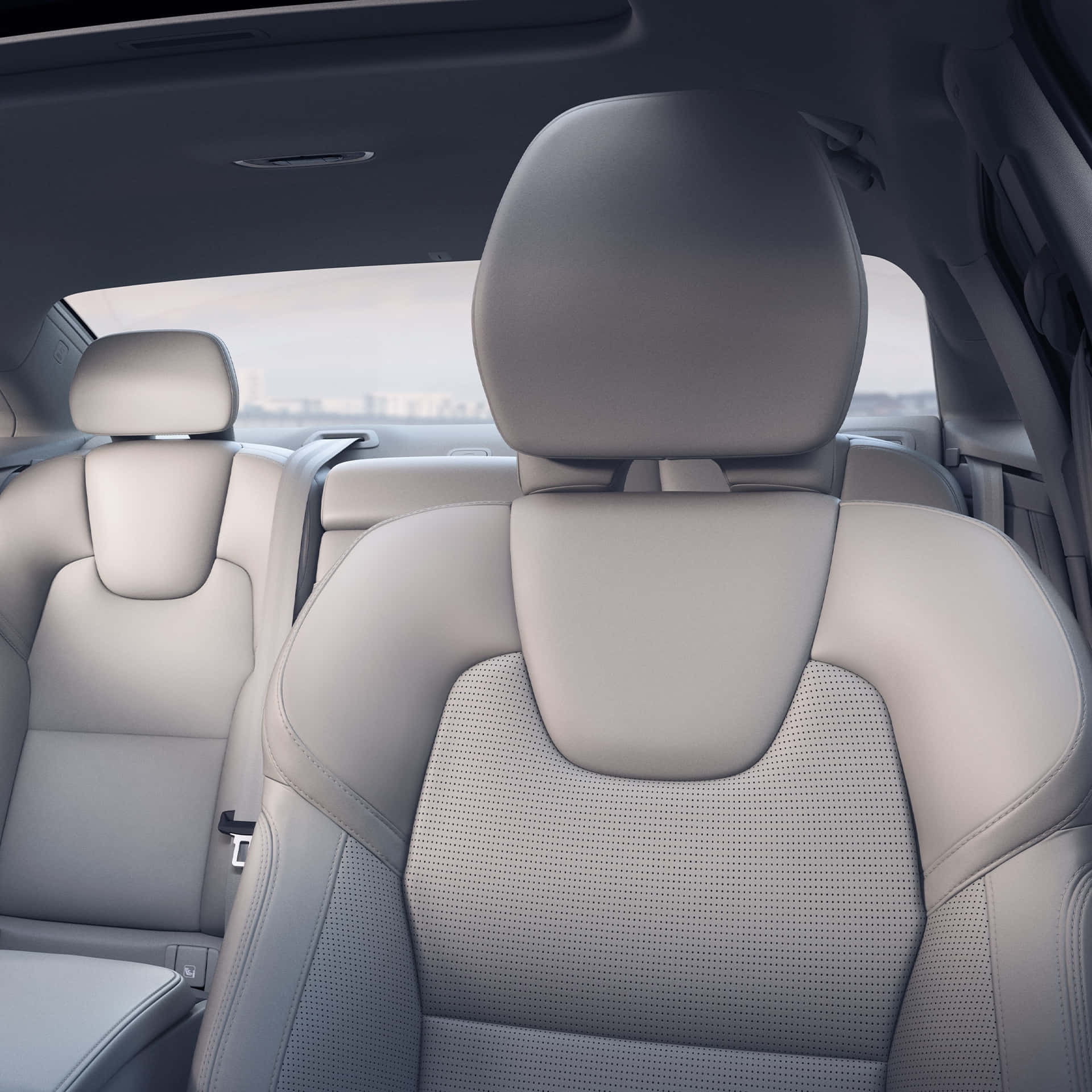 The Interior Of A Car With Grey Leather Seats Background