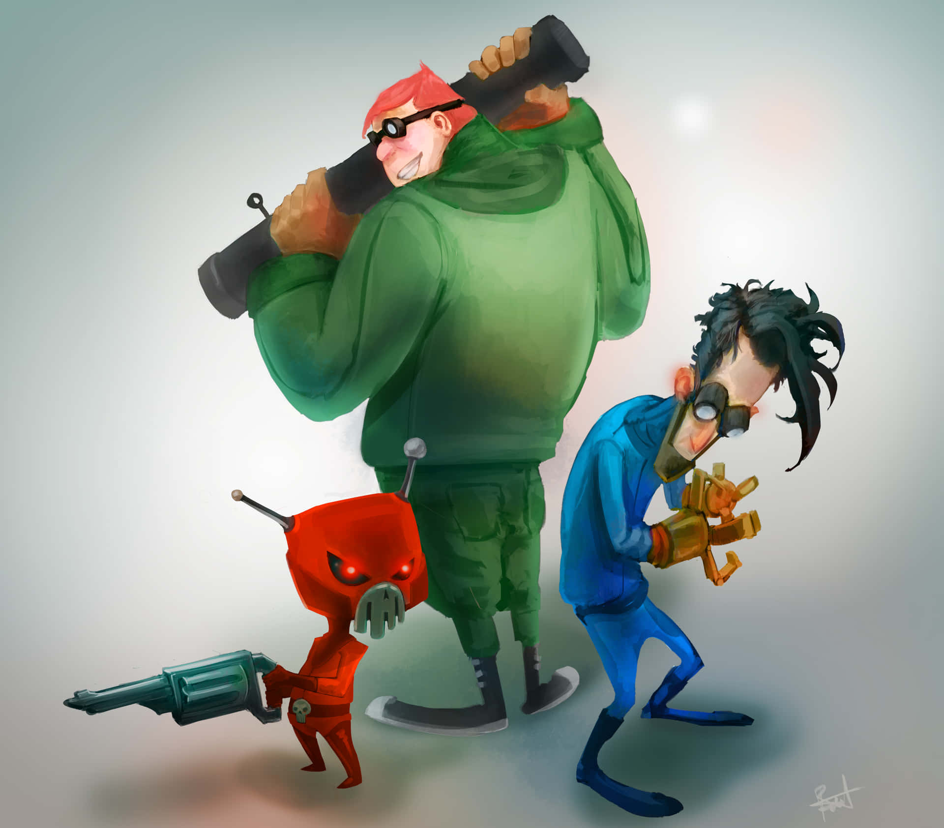 The League Of Super Evil Team: Voltar, Red Menace, And Doktor Frogg Background