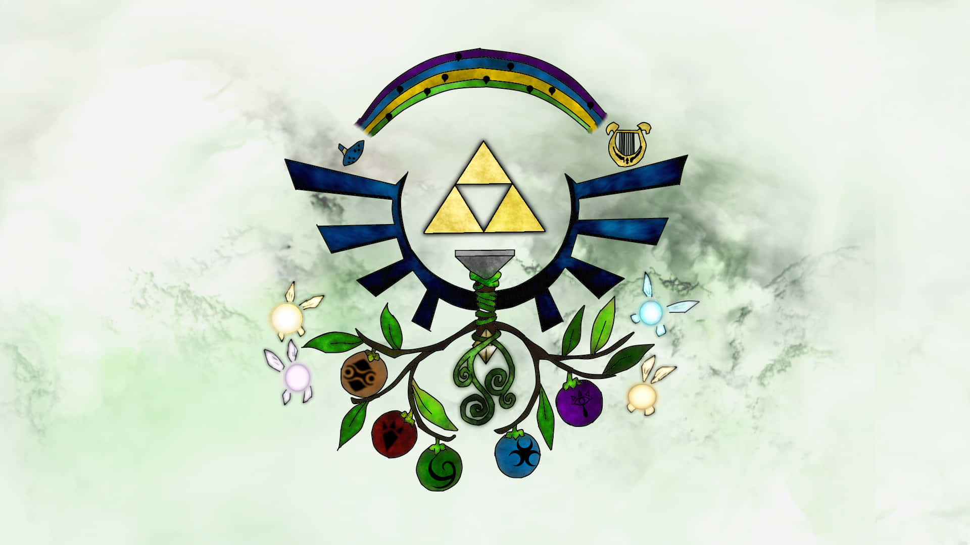 The Legend Of Zelda Logo With A Tree And A Symbol Background