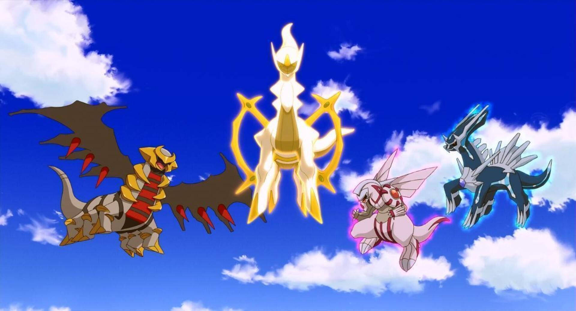 The Legendary Pokémon Arceus With The Creation Trio Background