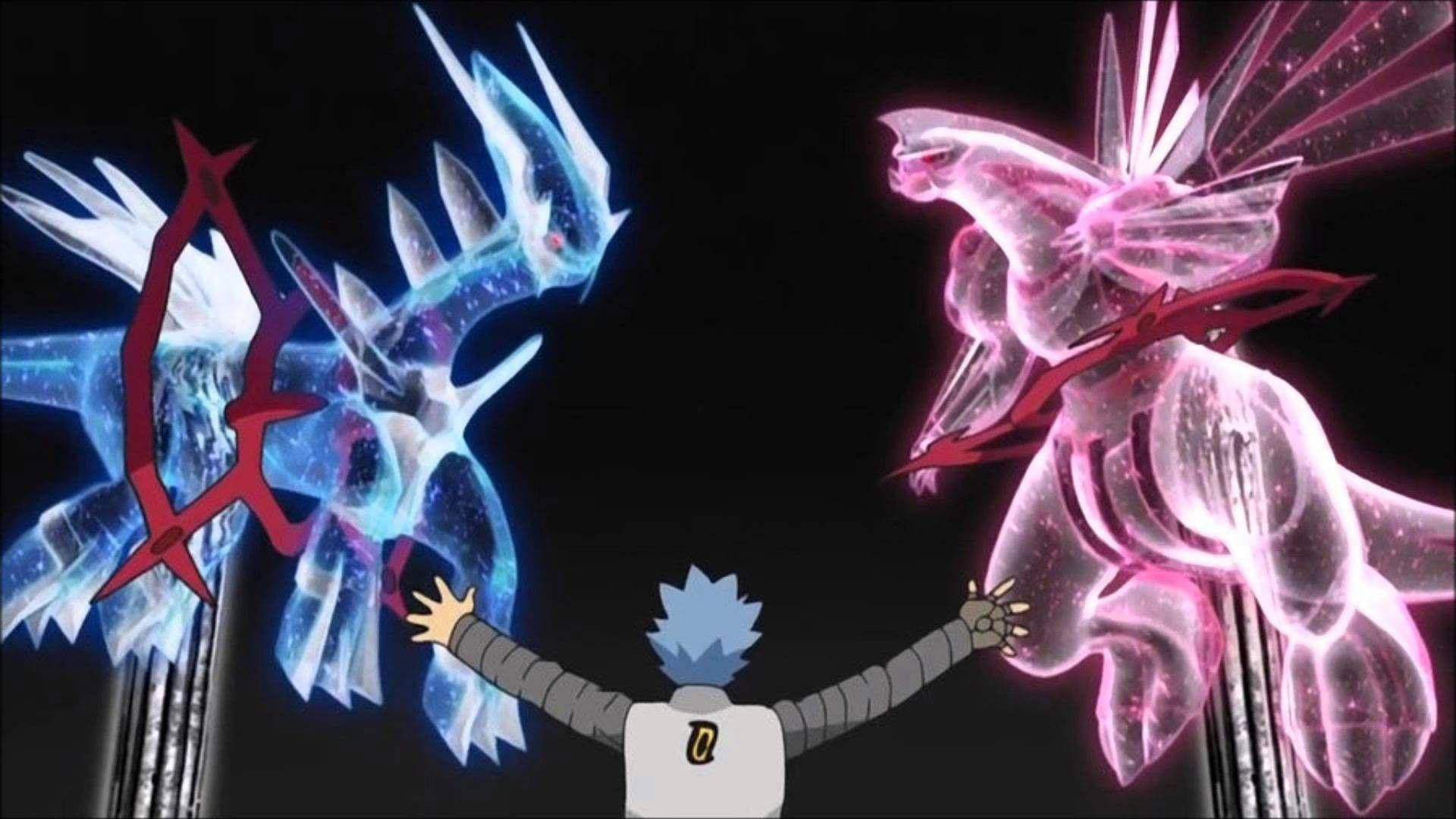 The Legendary Pokémon Dialga And Palkia Clash In A Spectacular Battl Background