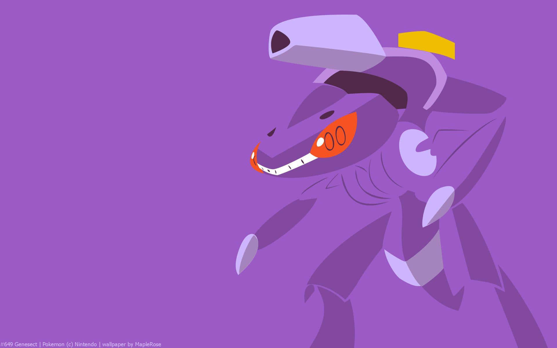 The Legendary Pokemon Genesect Under A Purple Sky Background