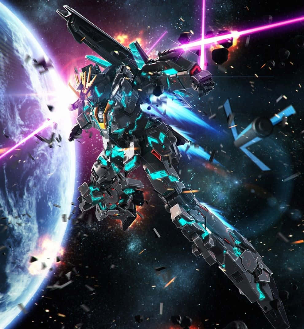 The Legendary Rx-0 Unicorn Gundam Stands Tall In An Epic, Sci-fi Scene Background