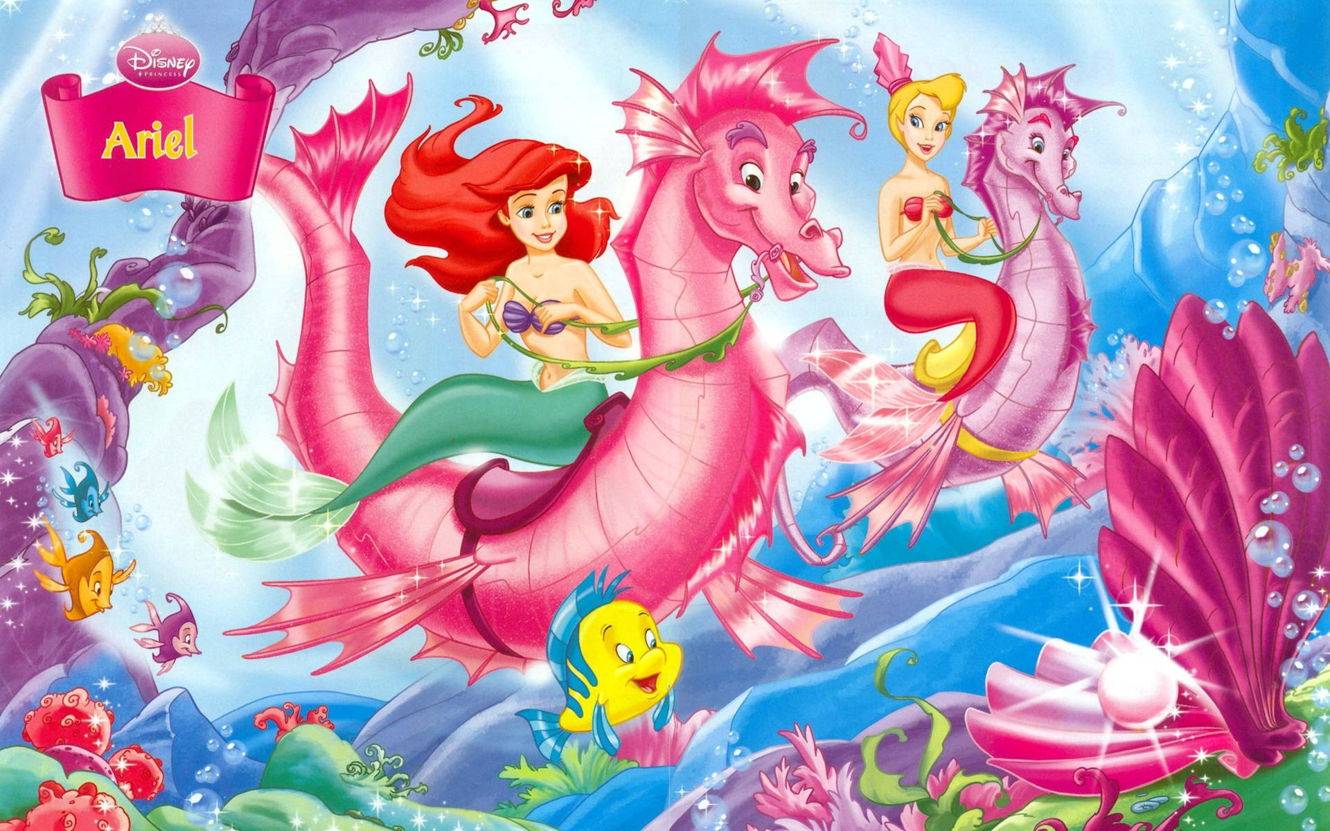 The Little Mermaid And Seahorses Background