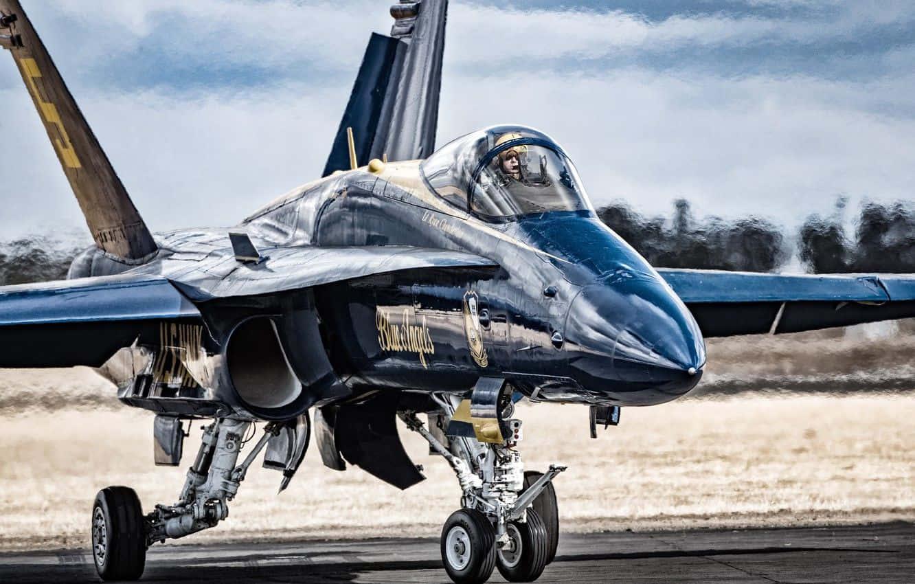 The Magnificent Formation Of Blue Angels In The Sky Background