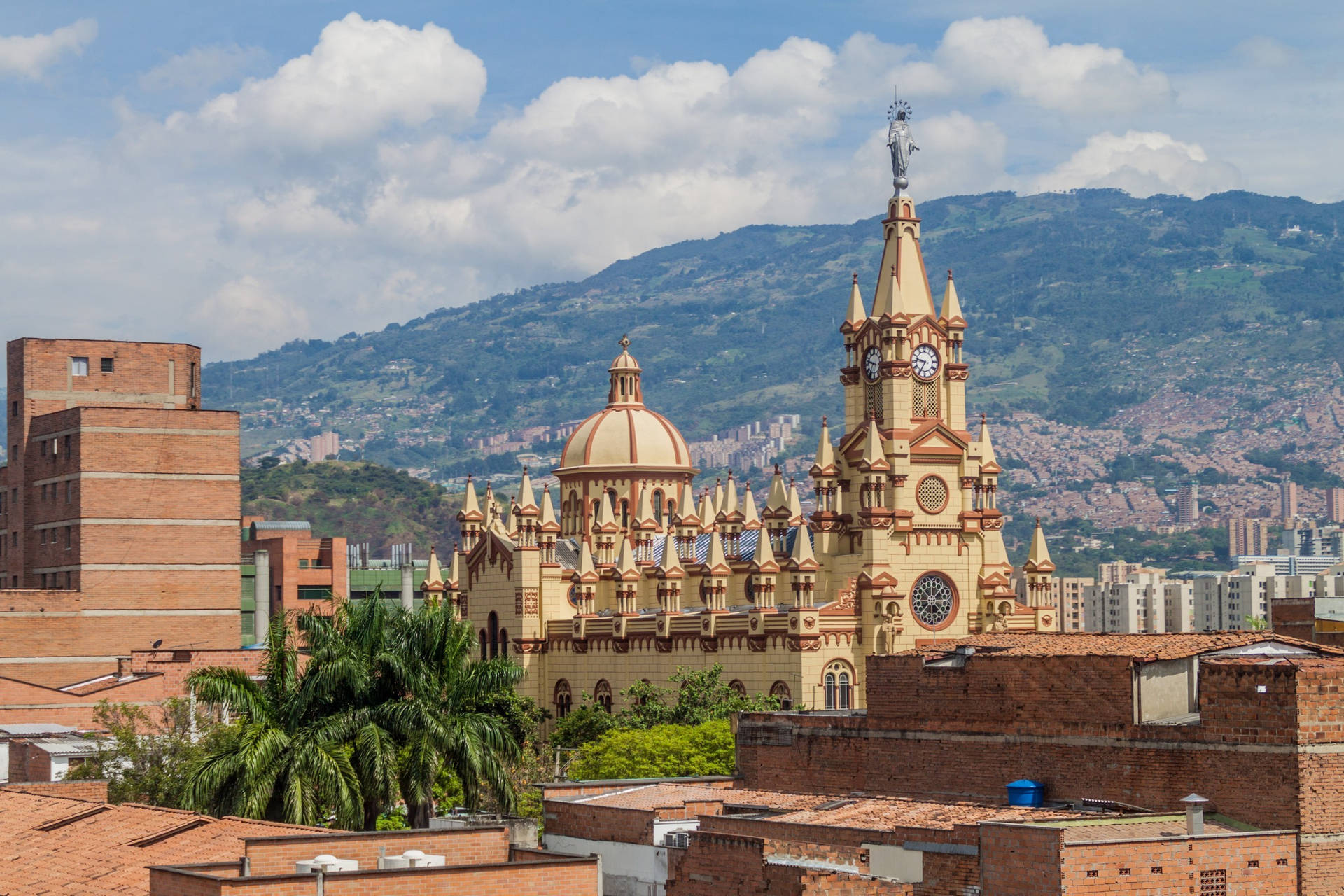 The Magnificent Jesus Nazareno Church In Medellin, Colombia. Background