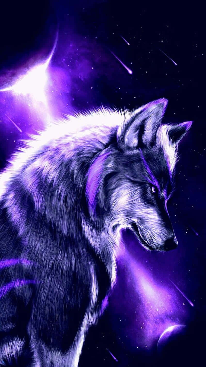 The Majestic Fire And Ice Wolf Illuminated By The Stars Background