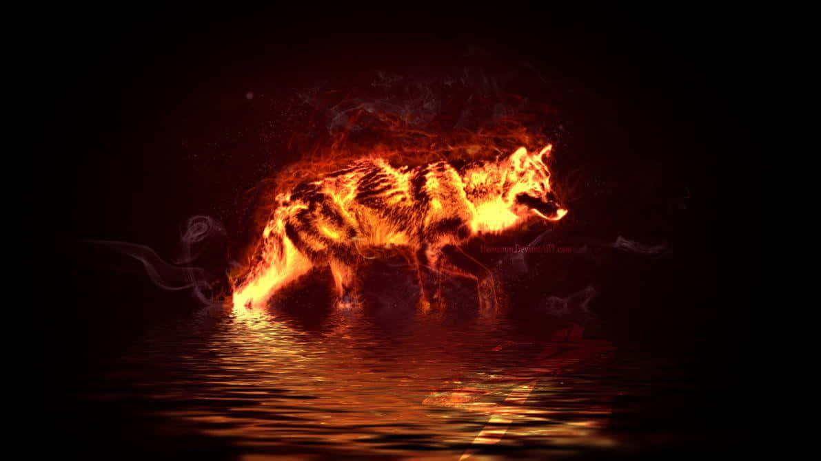 The Majestic Fire Wolf Background