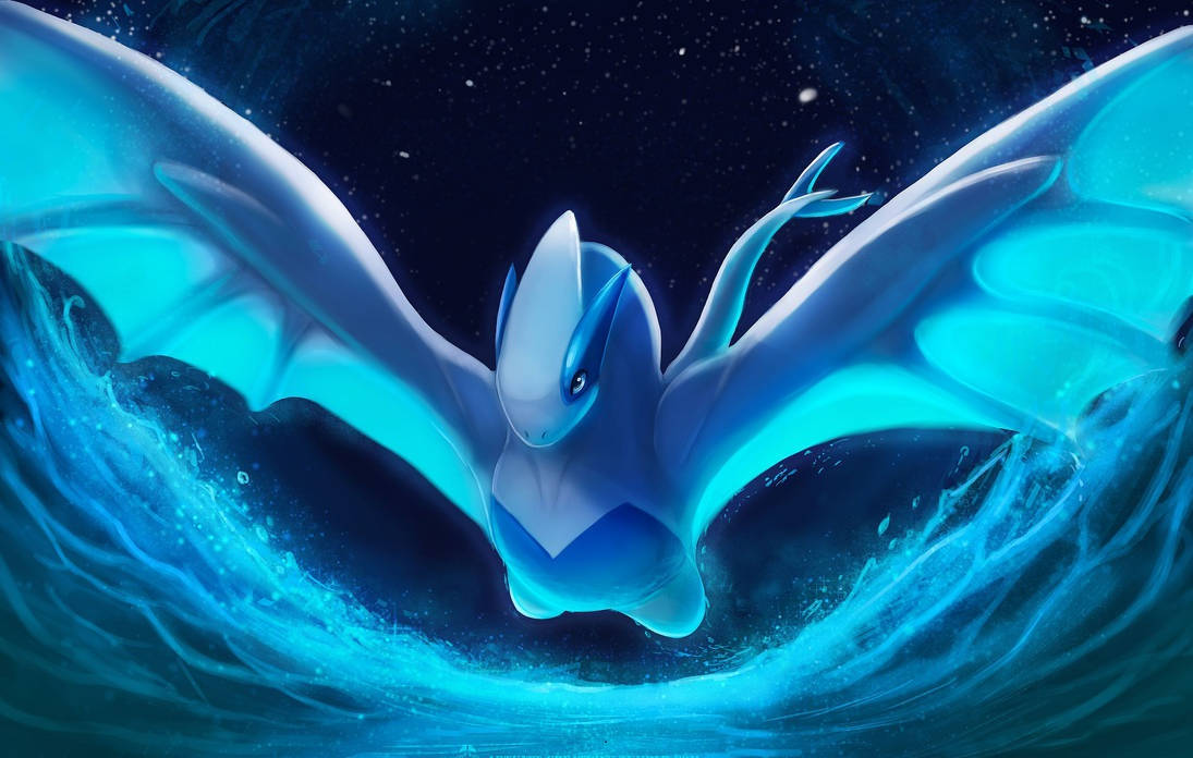 The Majestic Lugia Soaring Majestically Over The Great Blue Ocean. Background