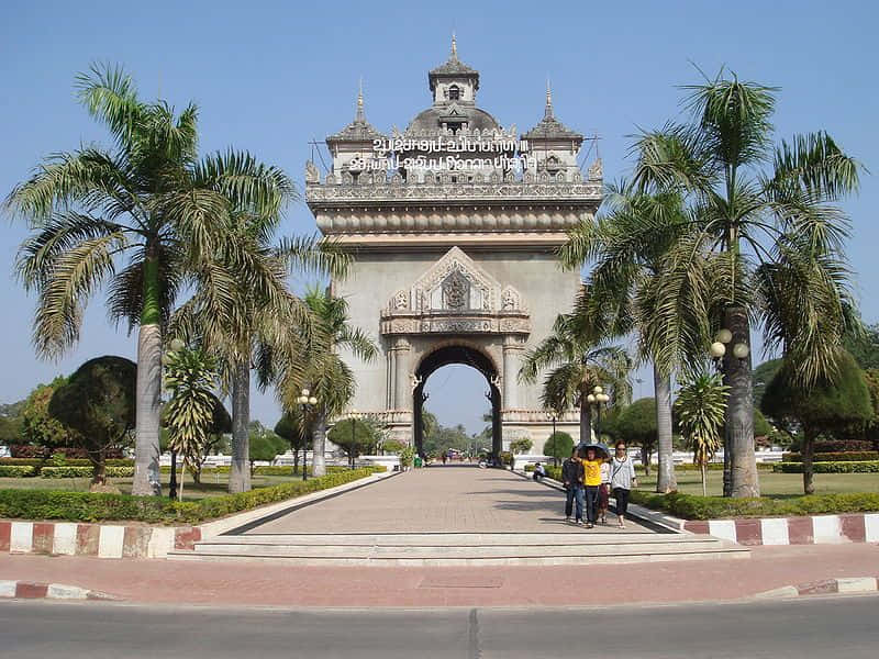The Majestic Patuxai War Monument In Vientiane, Laos Background