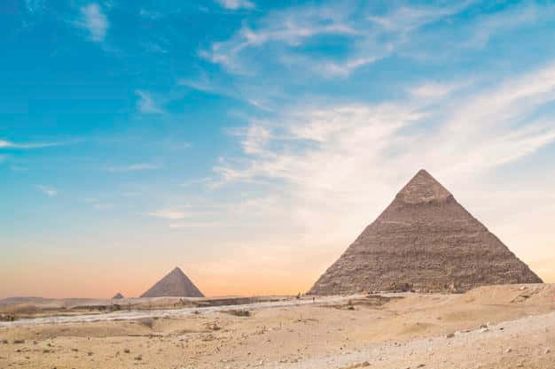 The Majestic View Of The Giza Pyramids Under A Sublime Twilight Sky