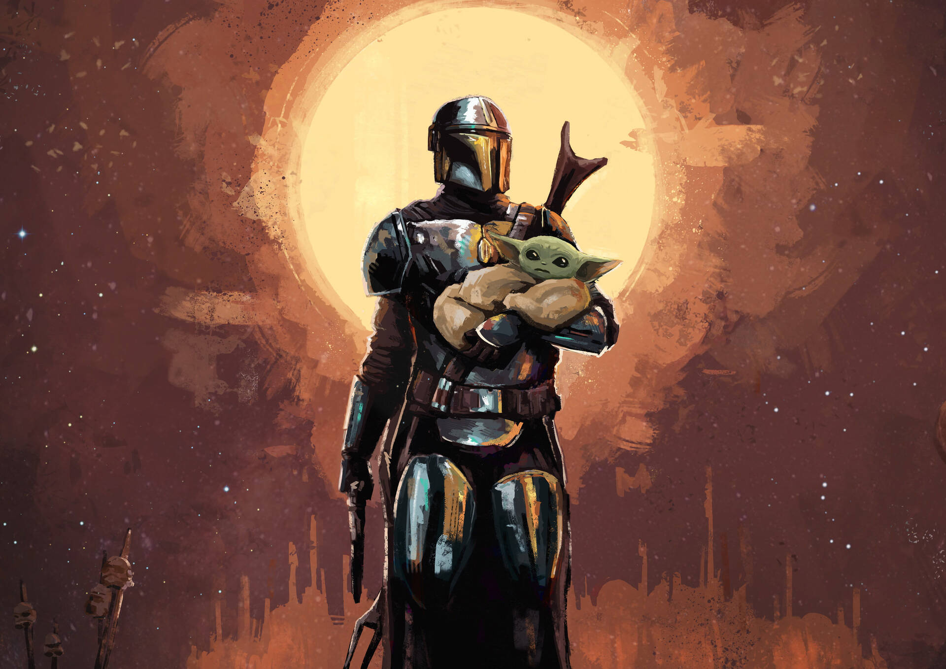 The Mandalorian And Baby Yoda | A Heroic Duo Background