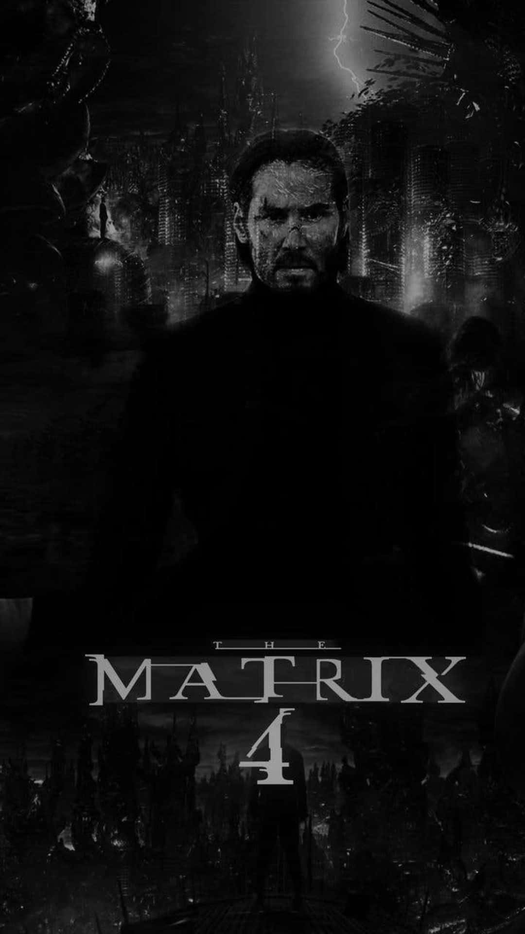 The Matrix 4 Poster With A Man In Front Of A City