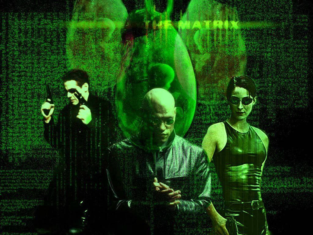 The Matrix Cast In Neon Green Background