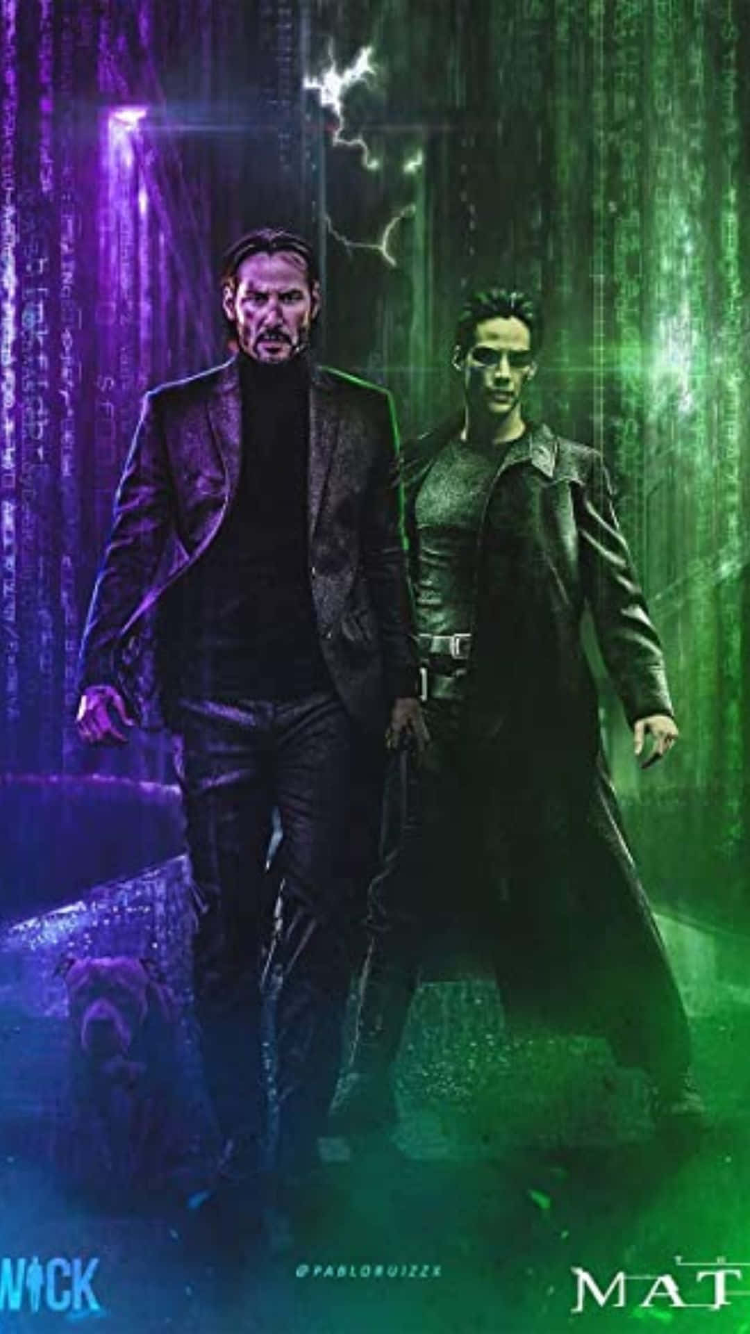 The Matrix Movie Poster With Two Men In Suits Background