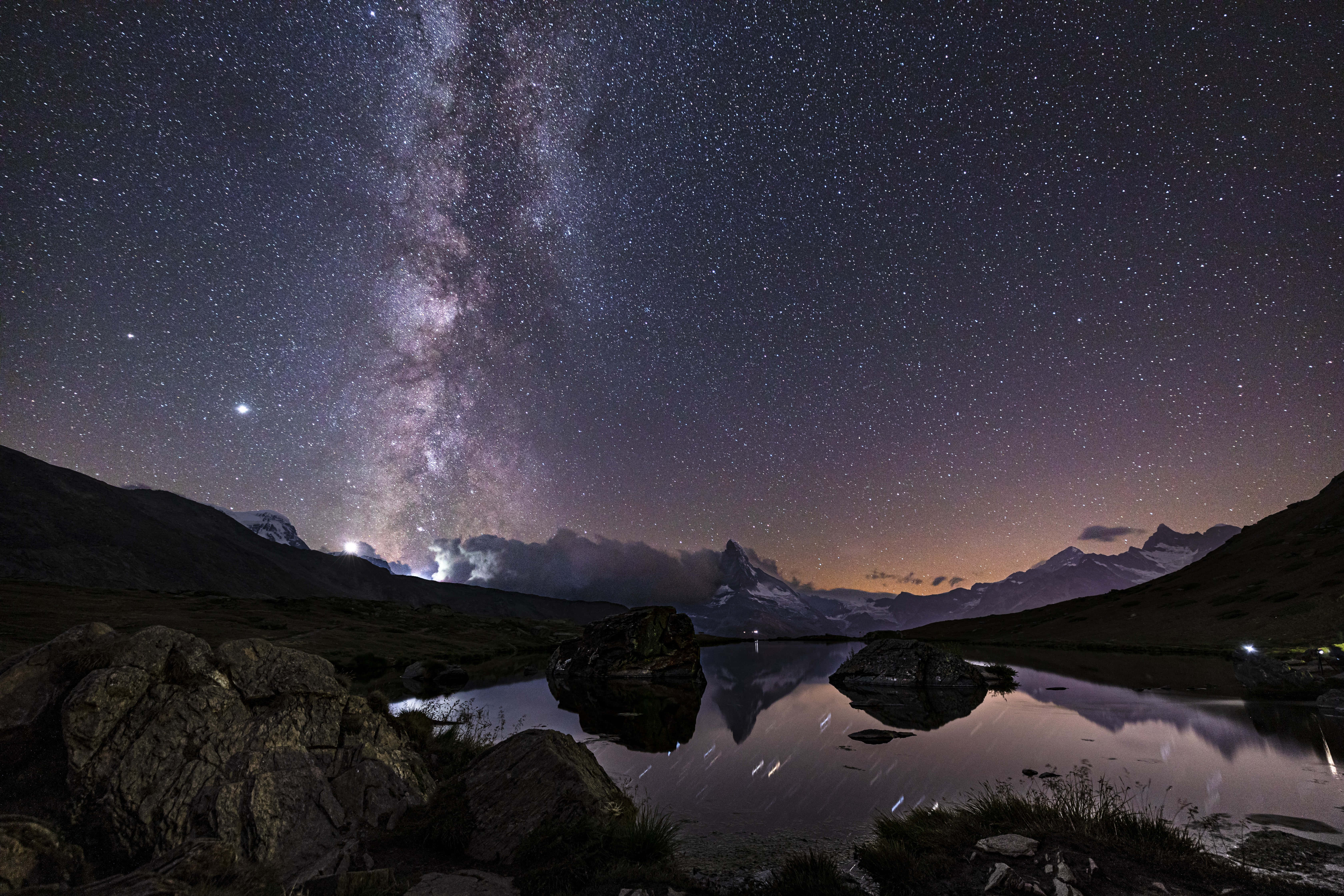 The Milky Above A Lake And Mountains