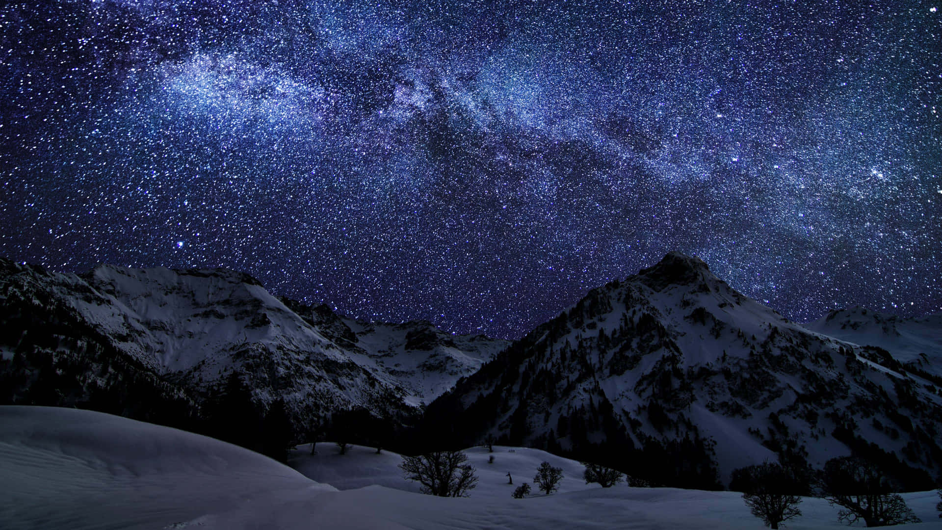 The Milky Above A Snow Covered Mountain