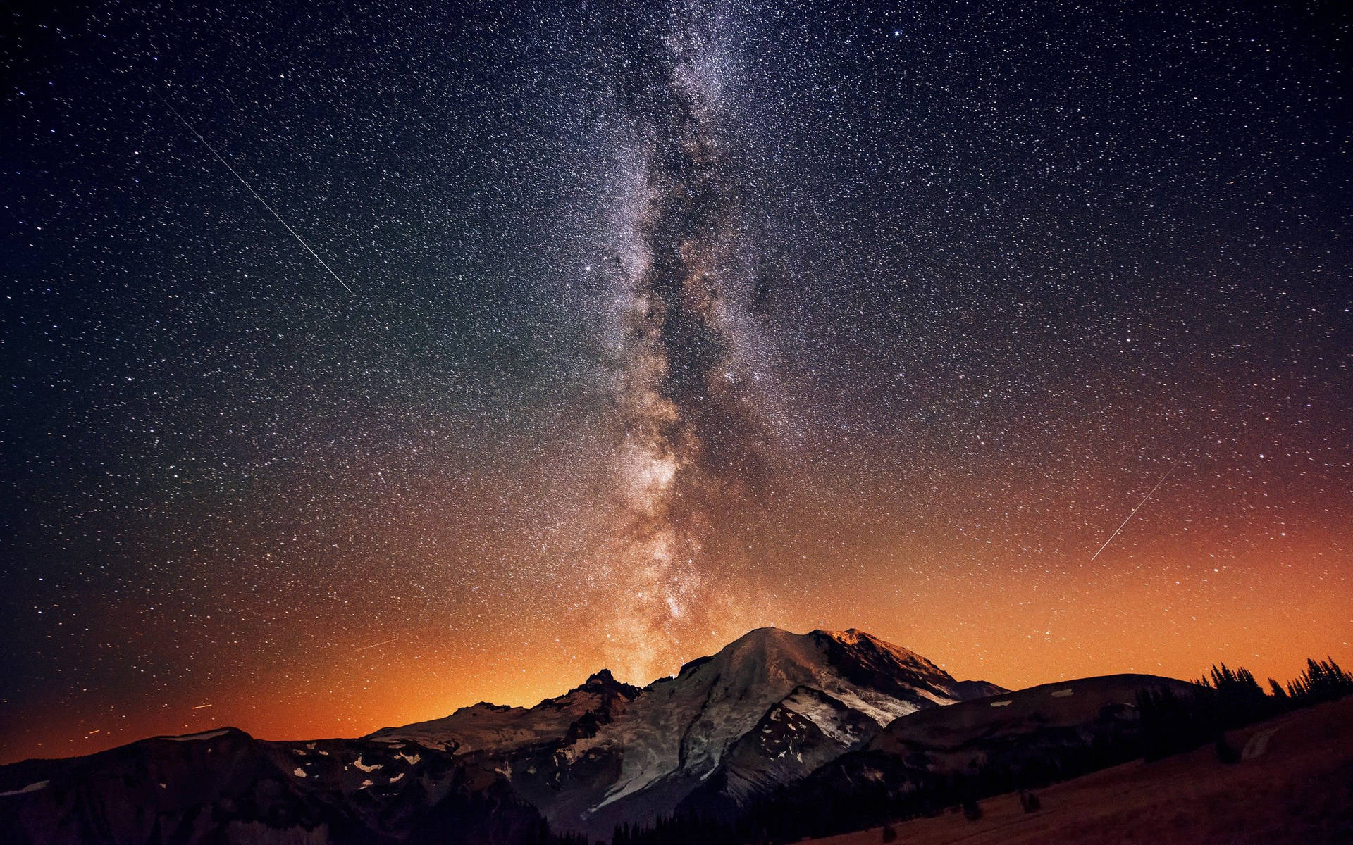The Milky Way Over A Mountain With Stars In The Sky Background